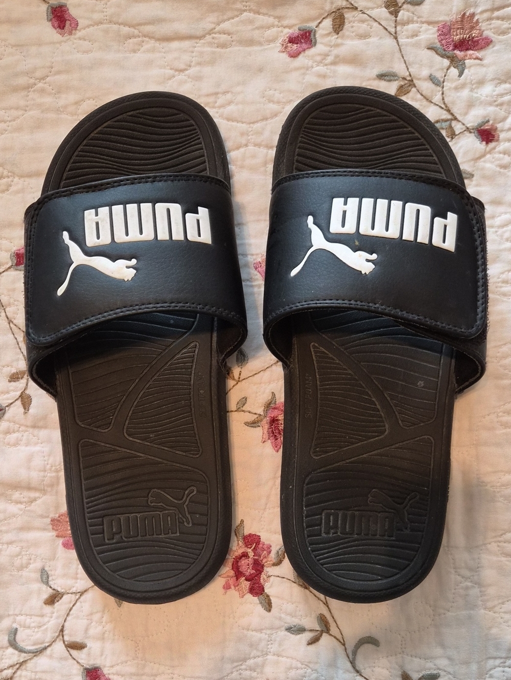Puma Black Slide Sandals with White Logo